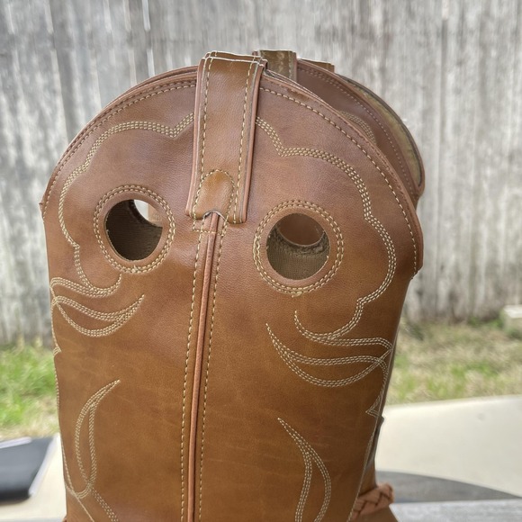 ACME Western Cowboy Boots Women 7.5 D Brown Leather Fringe Rope Stacked Heel USA - Picture 9 of 14